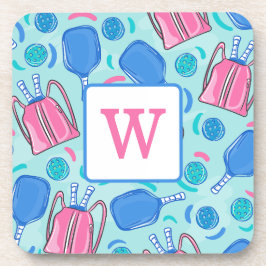 ピックボールパドルアンドボールブルー名門私立校風のイニシャル コースター