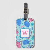 ピックボールパドルアンドボールブルー名門私立校風のイニシャル ラゲッジタグ (正面縦)
