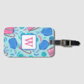 ピックボールパドルアンドボールブルー名門私立校風のイニシャル ラゲッジタグ (正面横)