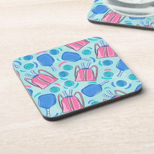 ピックボールパドルアンドボールブルー飲料用コースター コースター (左側)