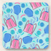 ピックボールパドルアンドボールブルー飲料用コースター コースター (正面)