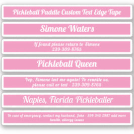 ピックボールパドルエッジテープカスタム文字ピンクホワイト シール