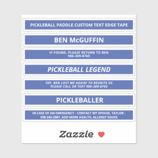 ピックボールパドルエッジテープ名前をカスタムするアイスブルー シール (シート)