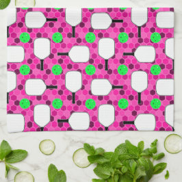 ピックボールパドルグリーンピックボールマゼンタ キッチンタオル