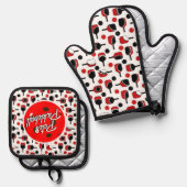 ピックボールパドルボールブラックレッドパーソナライズされた 鍋つかみ&鍋敷きセット (正面/裏面)
