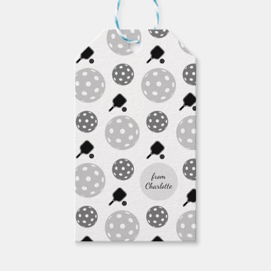 ピックボールパドルラケットボールモノグラムキッズ名 ギフトタグ (正面)