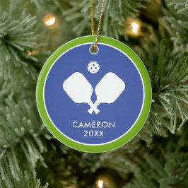 ピックボールパドルロゴブルーグリーンパーソナライズされた セラミックオーナメント