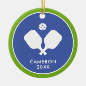 ピックボールパドルロゴブルーグリーンパーソナライズされた セラミックオーナメント (正面)