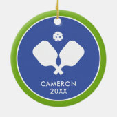 ピックボールパドルロゴブルーグリーンパーソナライズされた セラミックオーナメント (裏面)