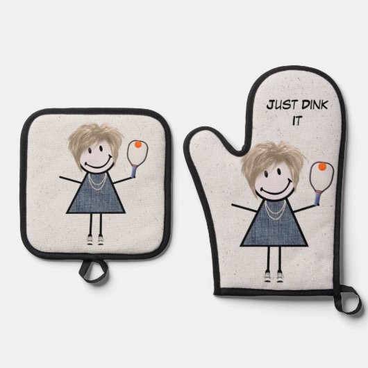 ピックボールパドル付きステックフィギュア 鍋つかみ&鍋敷きセット (正面)