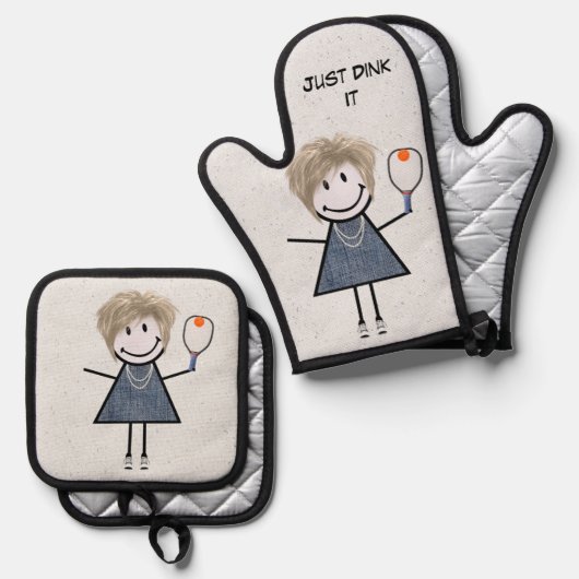 ピックボールパドル付きステックフィギュア 鍋つかみ&鍋敷きセット (正面/裏面)