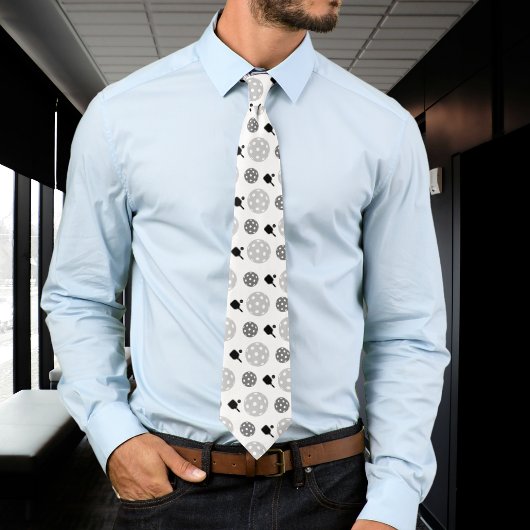 ピックボールパドル灰色ホワイトボールラケットパターン ネクタイ