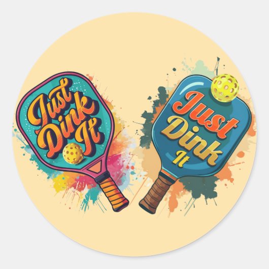 ピックボールパドル – スポーティ&おもしろいデザイン ラウンドシール (正面)