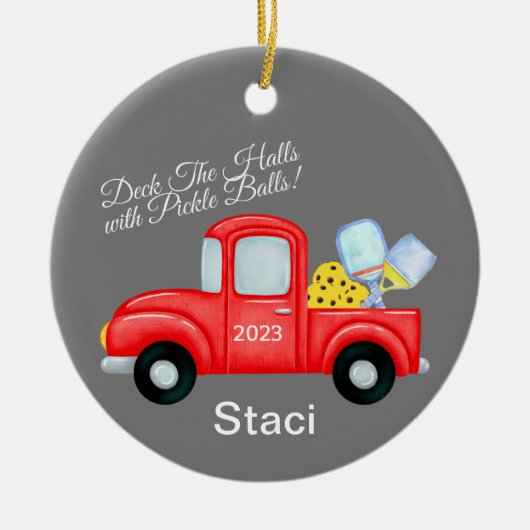 ピックボールパーソナライズされたクリスマスオーナメント セラミックオーナメント (正面)