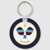 ピックボールパーソナライズされたパドル名ブルーイエロー キーホルダー (正面)