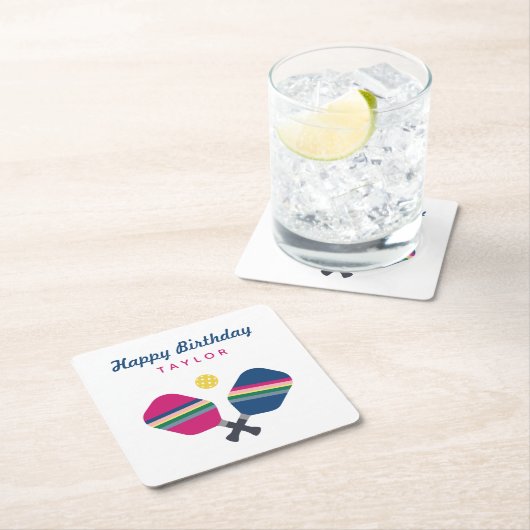 ピックボールパーソナライズされたパーティー名カスタム名 スクエアペーパーコースター (インサイチュ)