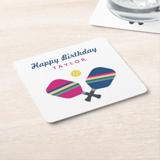 ピックボールパーソナライズされたパーティー名カスタム名 スクエアペーパーコースター (アングル)