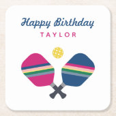 ピックボールパーソナライズされたパーティー名カスタム名 スクエアペーパーコースター (正面)