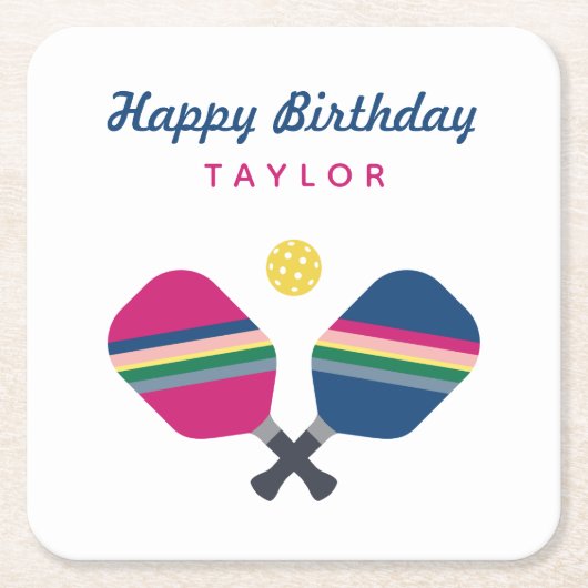 ピックボールパーソナライズされたパーティー名カスタム名 スクエアペーパーコースター (正面)