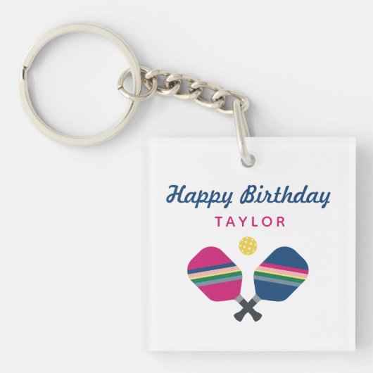 ピックボールパーソナライズされたパーティー名ブルーパーティー キーホルダー (正面)