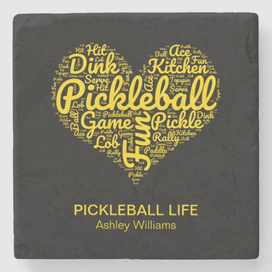 ピックボールパーソナライズされたプレイヤー名ワードアート ストーンコースター (正面)