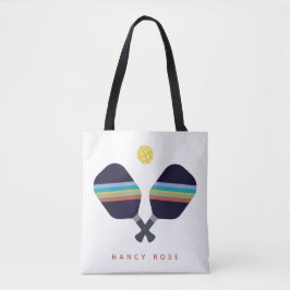 ピックボールパーソナライズされた名パドルストライプのズ トートバッグ