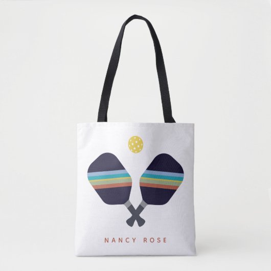 ピックボールパーソナライズされた名パドルストライプのズ トートバッグ (正面)