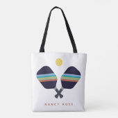 ピックボールパーソナライズされた名パドルストライプのズ トートバッグ (裏面)