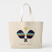 ピックボールパーソナライズされた名パドルストライプのズ ラージトートバッグ (裏面)