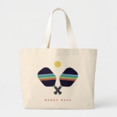 ピックボールパーソナライズされた名パドルストライプのズ ラージトートバッグ (正面)