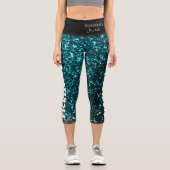 ピックボールパーソナライズされた選手ブラックブルーグリッター カプリレギンス (正面)