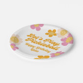 ピックボールパーティーグルービーレトロピンクオレンジ色の花 ペーパープレート (アングル)