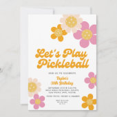 ピックボールパーティーグルービーレトロピンクオレンジ色の花 招待状 (正面)