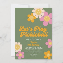 ピックボールパーティーグルービーレトロピンクオレンジ色の花 招待状