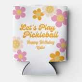 ピックボールパーティーグルービーレトロピンクオレンジ色の花 缶クーラー (正面)