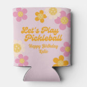 ピックボールパーティーグルービーレトロピンクオレンジ色の花 缶クーラー (裏面)