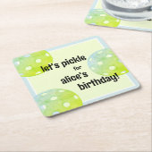 ピックボールパーティースポーツグリーンカスタム スクエアペーパーコースター (アングル)