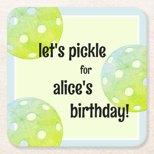 ピックボールパーティースポーツグリーンカスタム スクエアペーパーコースター (正面)