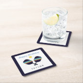 ピックボールパーティースポーツダークブルーストライプのパドル スクエアペーパーコースター (インサイチュ)