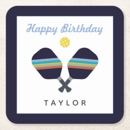 ピックボールパーティースポーツダークブルーストライプのパドル スクエアペーパーコースター