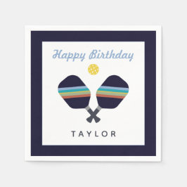 ピックボールパーティースポーツダークブルーストライプのパドル スタンダードカクテルナプキン