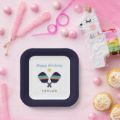 ピックボールパーティースポーツダークブルーストライプのパドル ペーパープレート (パーティー)