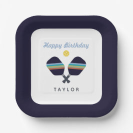 ピックボールパーティースポーツダークブルーストライプのパドル ペーパープレート