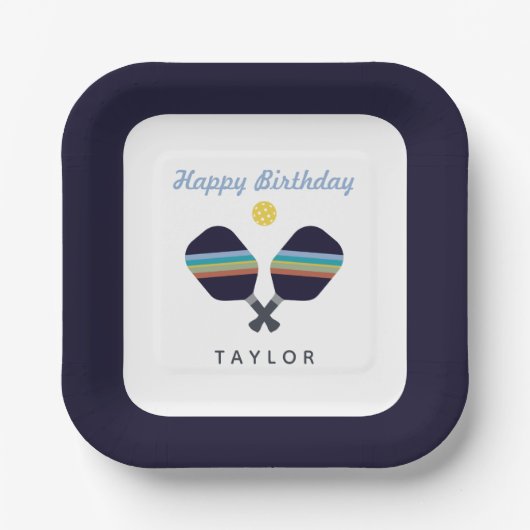 ピックボールパーティースポーツダークブルーストライプのパドル ペーパープレート (正面)