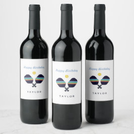 ピックボールパーティースポーツダークブルーストライプのパドル ワインラベル