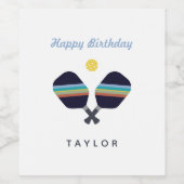 ピックボールパーティースポーツダークブルーストライプのパドル ワインラベル (シングルラベル)