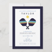 ピックボールパーティースポーツダークブルーストライプのパドル 招待状 (正面)