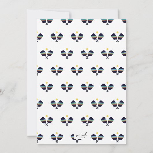 ピックボールパーティースポーツダークブルーストライプのパドル 招待状 (裏面)