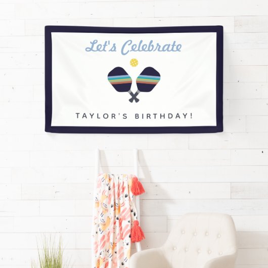 ピックボールパーティースポーツダークブルーストライプのパドル 横断幕 (インサイチュ)