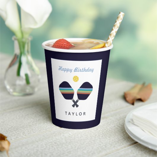 ピックボールパーティースポーツダークブルーストライプのパドル 紙コップ (インサイチュ)